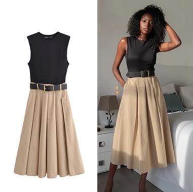 Elegant Pleated Mid-Calf Belt Tank Dress