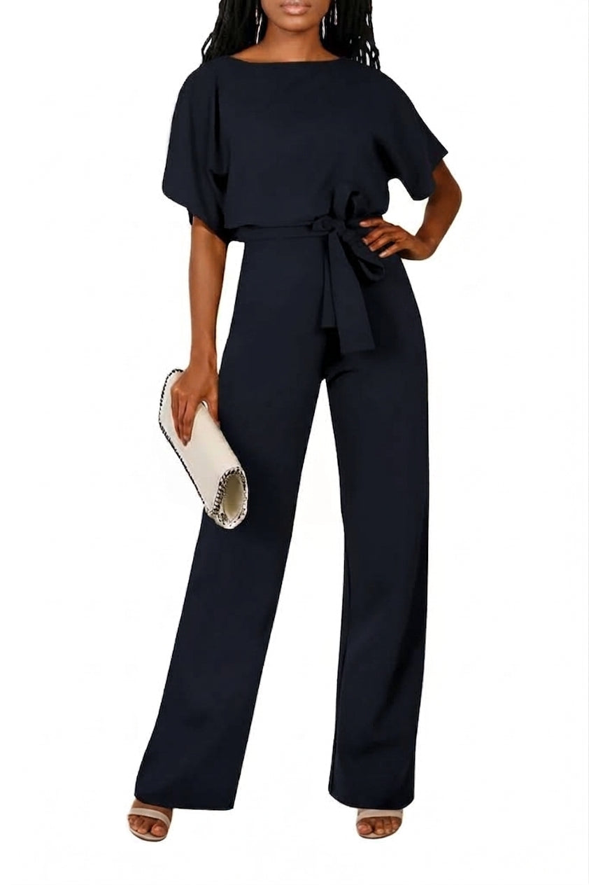 Belted Jumpsuit Casual Wide-Leg Pants