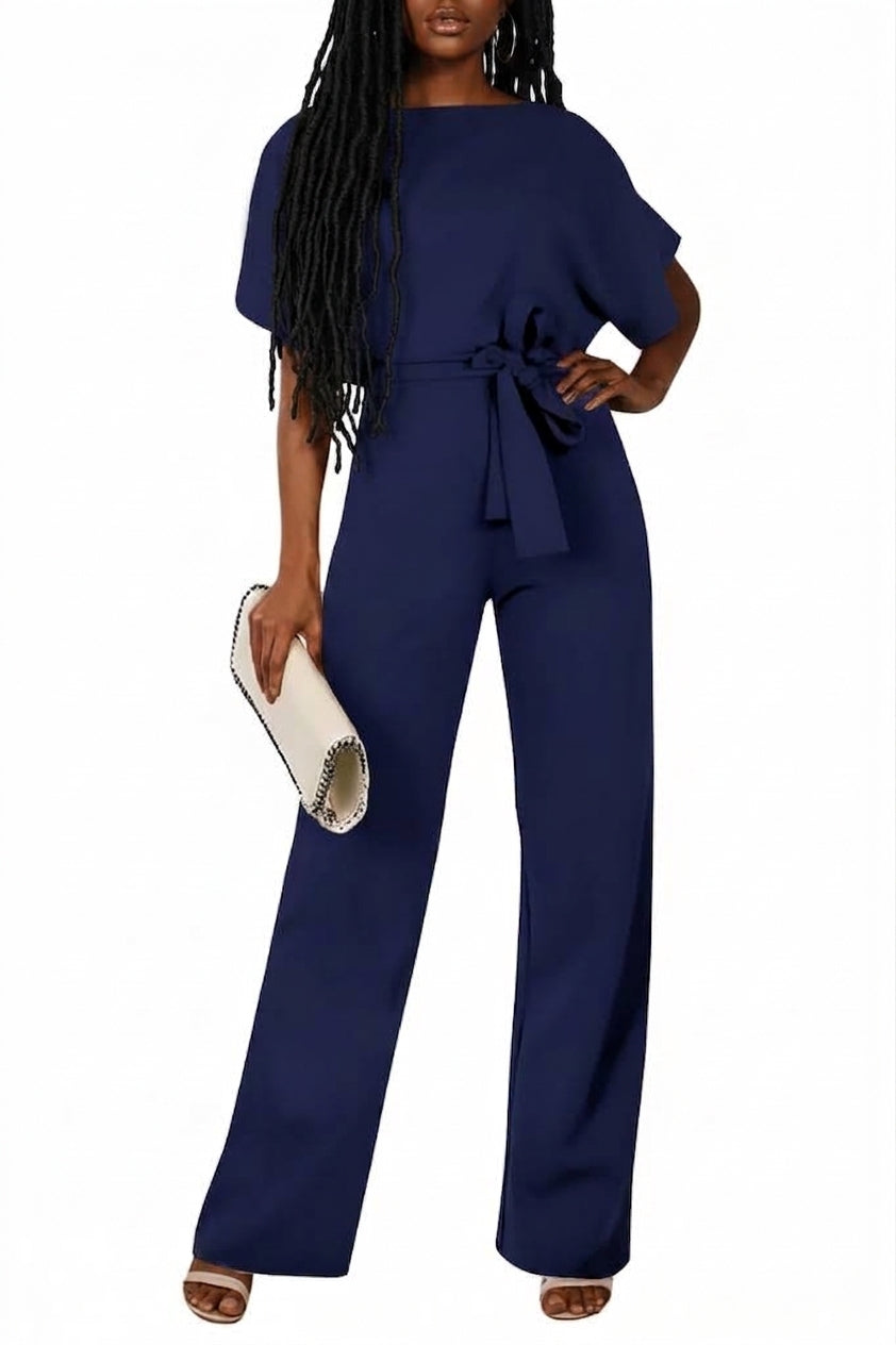 Belted Jumpsuit Casual Wide-Leg Pants