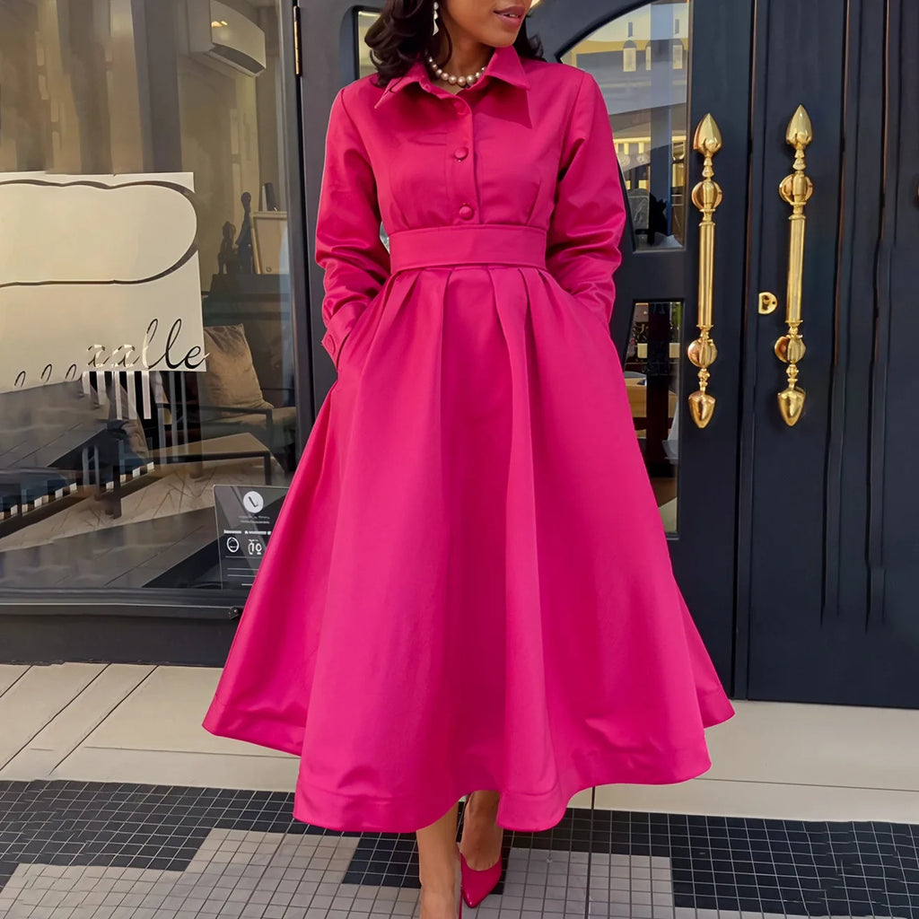 Casual Solid Color A-Line Lady Dress