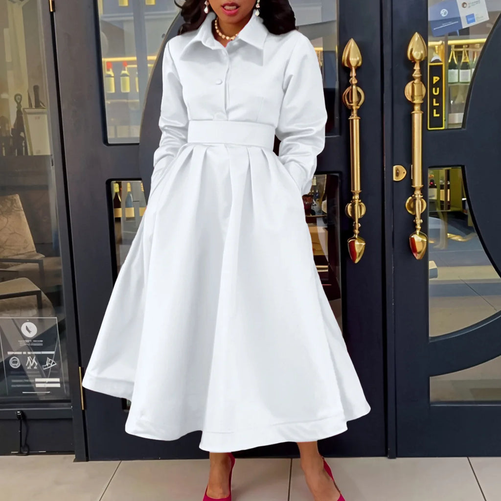 Casual Solid Color A-Line Lady Dress