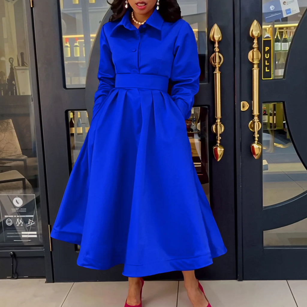 Casual Solid Color A-Line Lady Dress