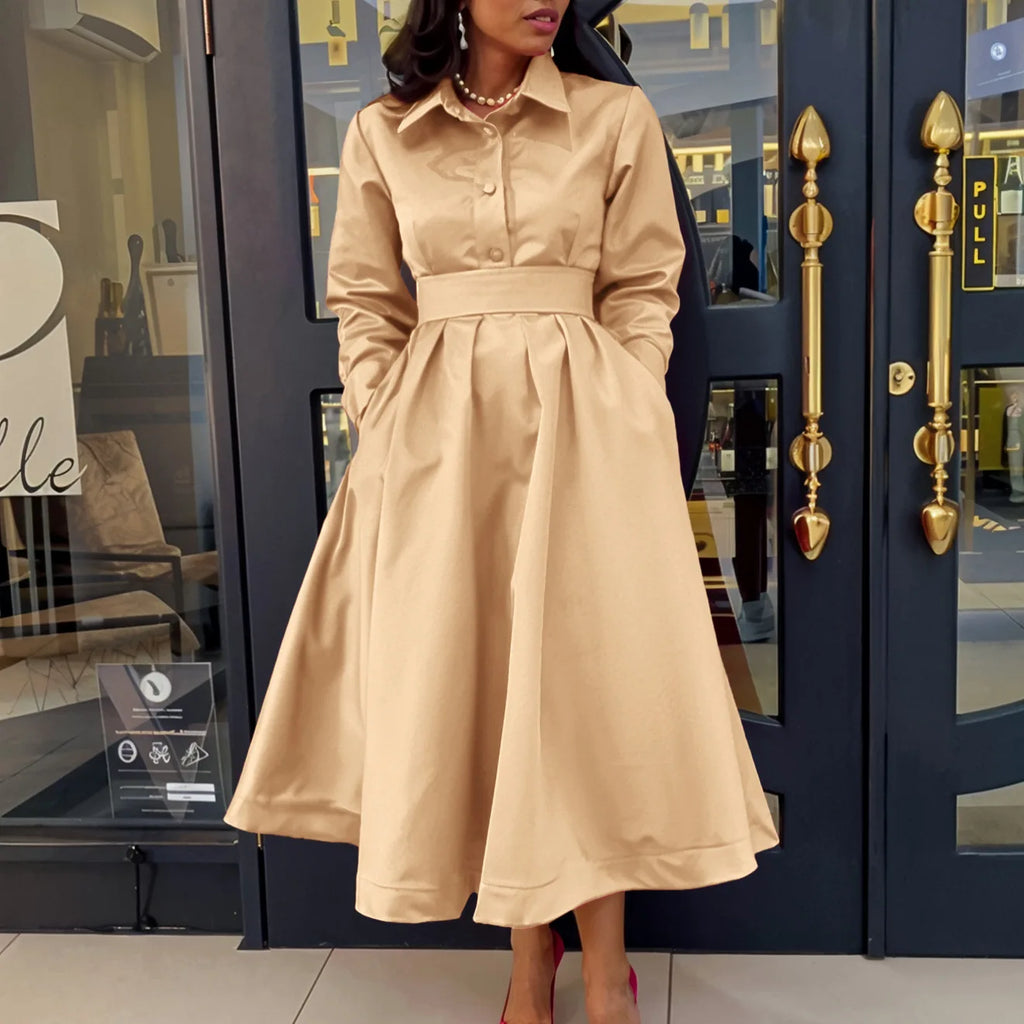 Casual Solid Color A-Line Lady Dress
