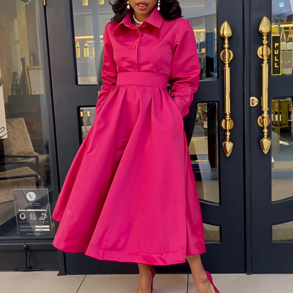 Casual Solid Color A-Line Lady Dress