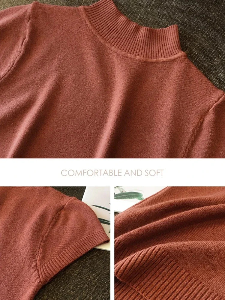 Half-High Neck T-Shirt Fashion Jumper Casual Tops