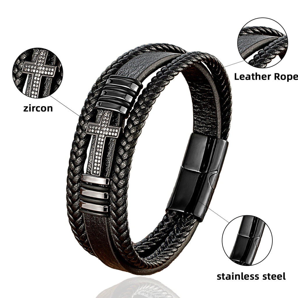 Jesus Cross Charm Woven Bracelet