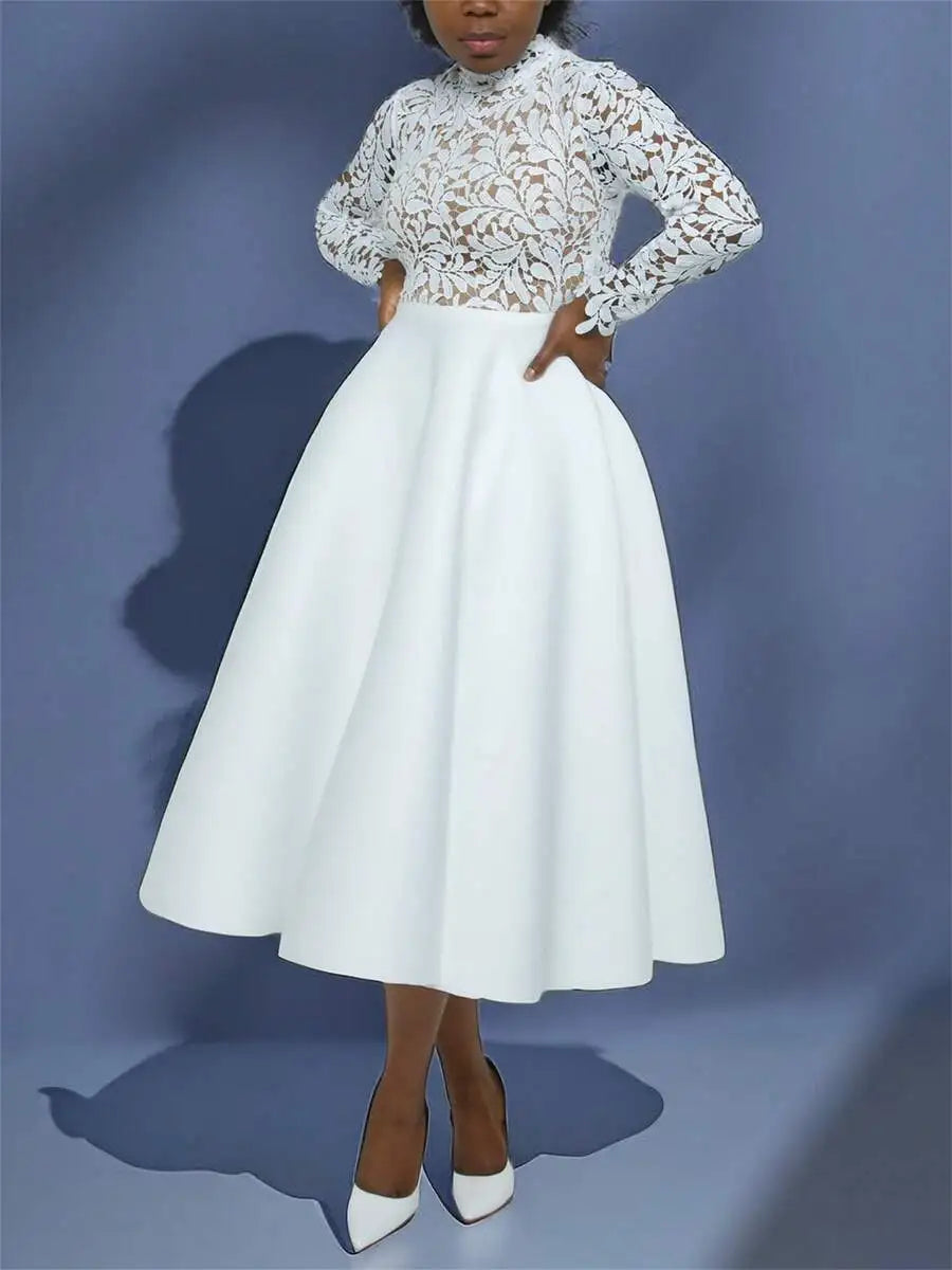 Lace Contrast Floral Fashion Dress