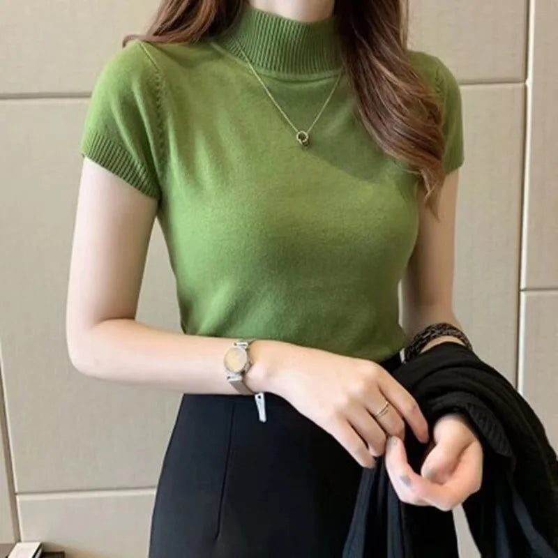 Half-High Neck T-Shirt Fashion Jumper Casual Tops