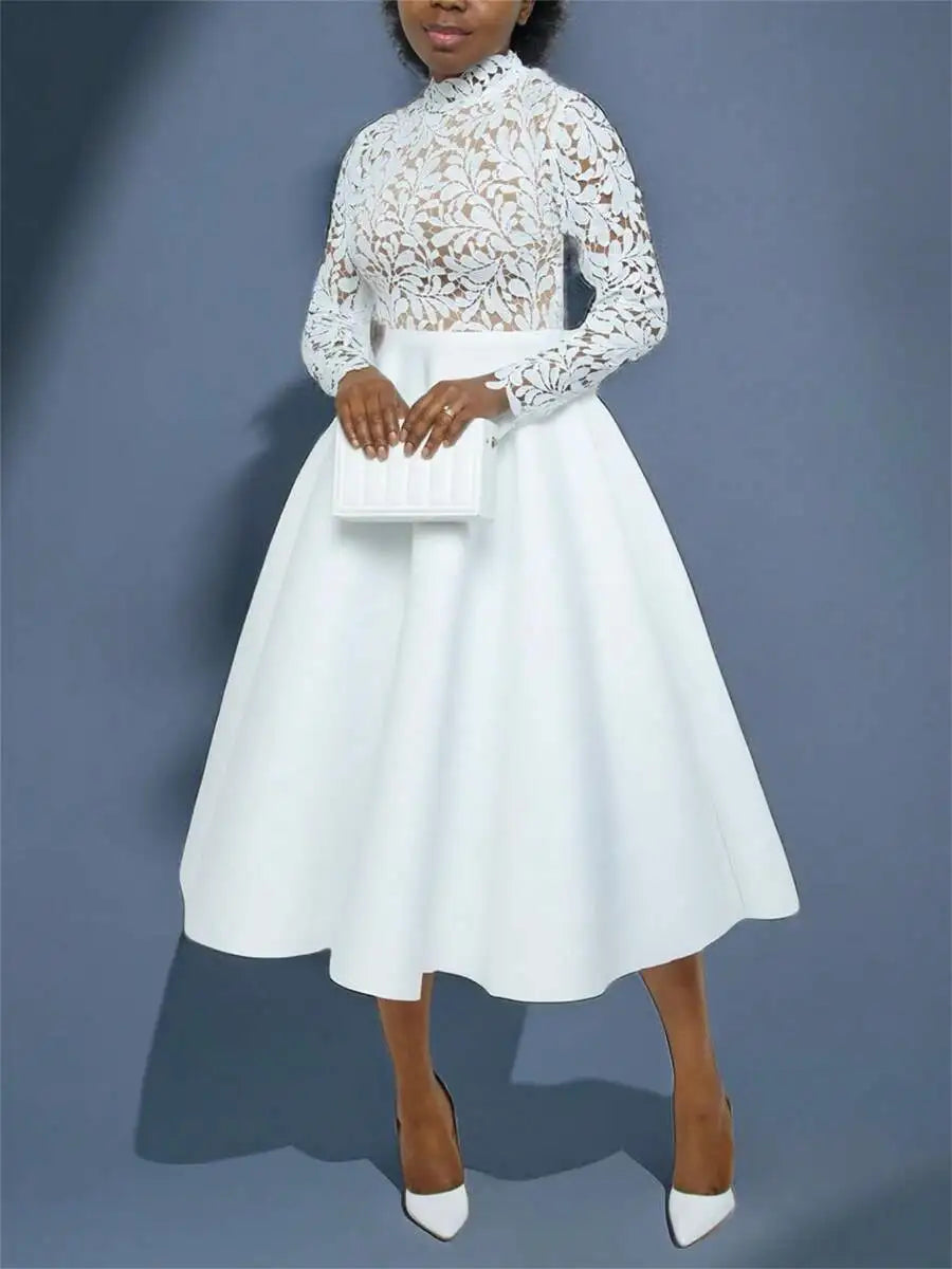 Lace Contrast Floral Fashion Dress