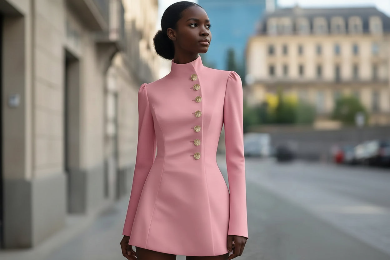 Formal Stand Collar Single-Breasted Suit Dress