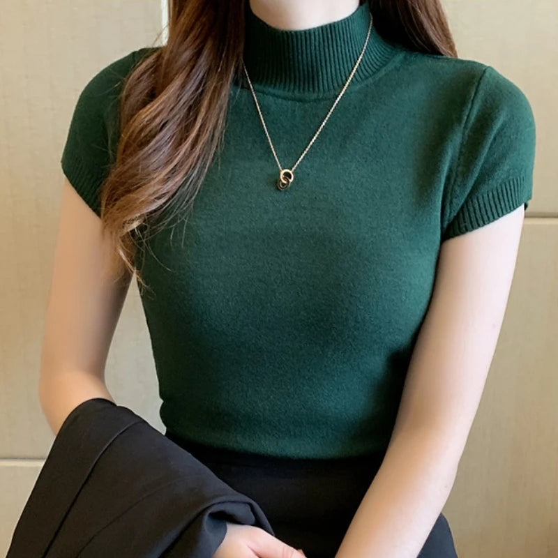 Half-High Neck T-Shirt Fashion Jumper Casual Tops