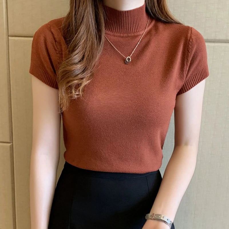 Half-High Neck T-Shirt Fashion Jumper Casual Tops