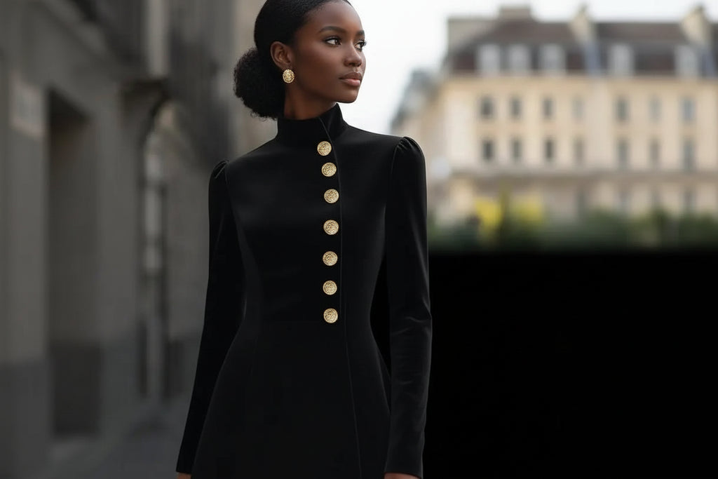 Formal Stand Collar Single-Breasted Suit Dress