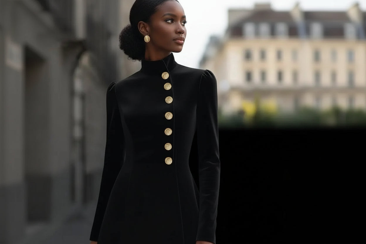 Formal Stand Collar Single-Breasted Suit Dress