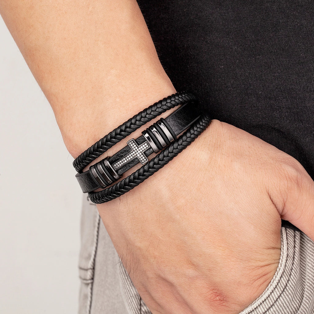 Jesus Cross Charm Woven Bracelet