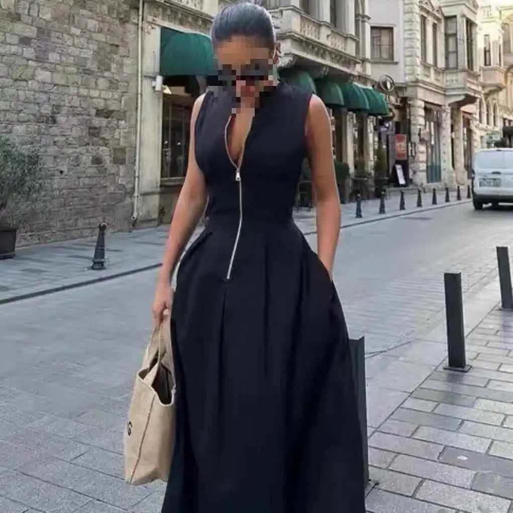 Zipper Sleeveless Long Bodycon Dress 3