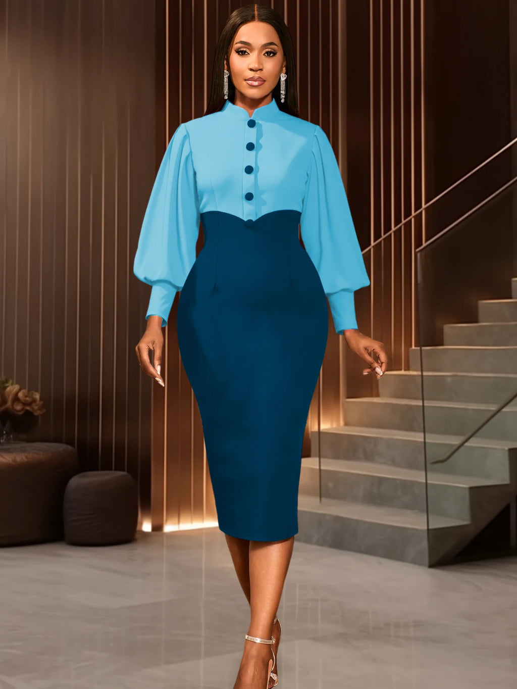 Sophisticated Long Lantern Sleeves Business Dress