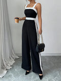 Casual Black White Contrast Trim Fashion Jumpsuit