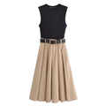Elegant Pleated Mid-Calf Belt Tank Dress