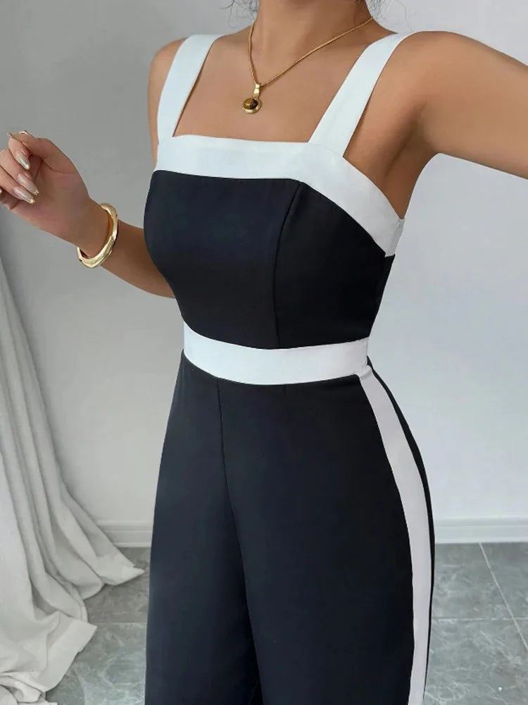 Casual Black White Contrast Trim Fashion Jumpsuit