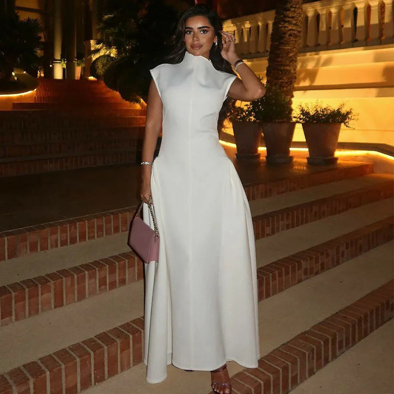 Classy Evening A-line Solid Color Sleeveless Dress