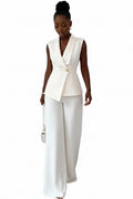 Business Casual Sleeveless Blazer Vest Wide Leg Pants Suit Set