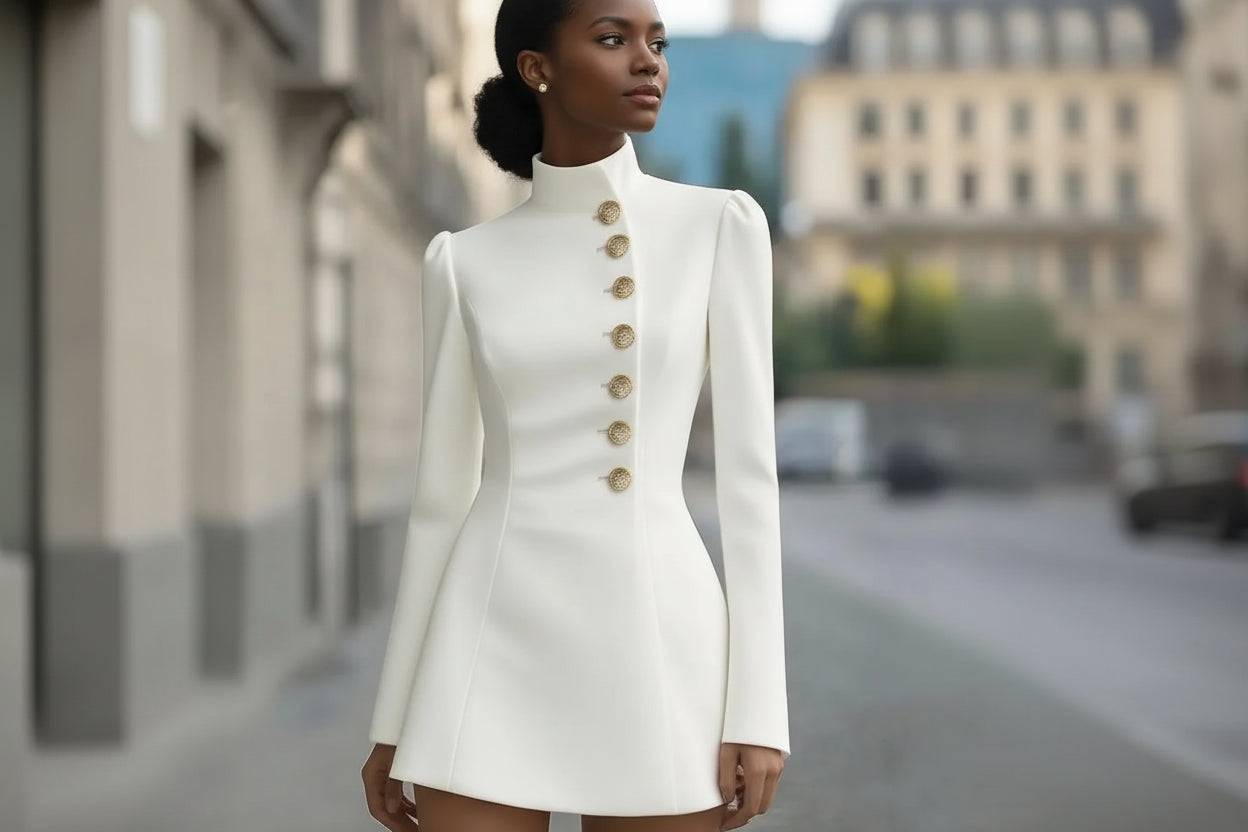 Formal Stand Collar Single-Breasted Suit Dress