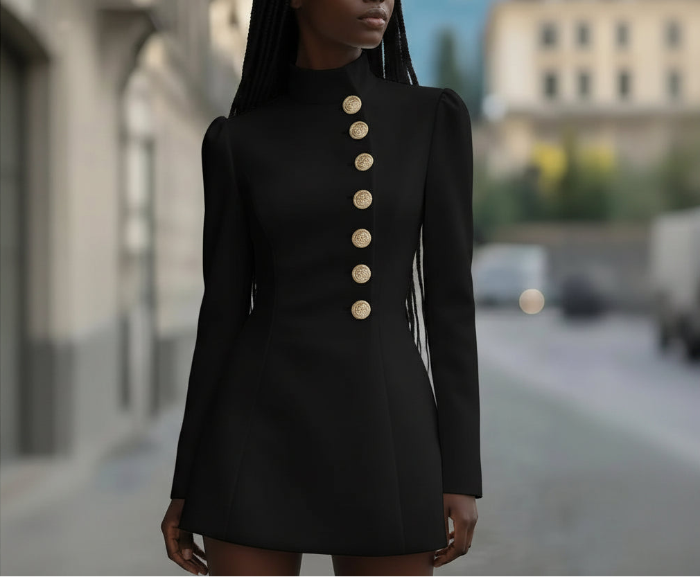 Formal Stand Collar Work Long Sleeve Single-Breasted Suit Dress