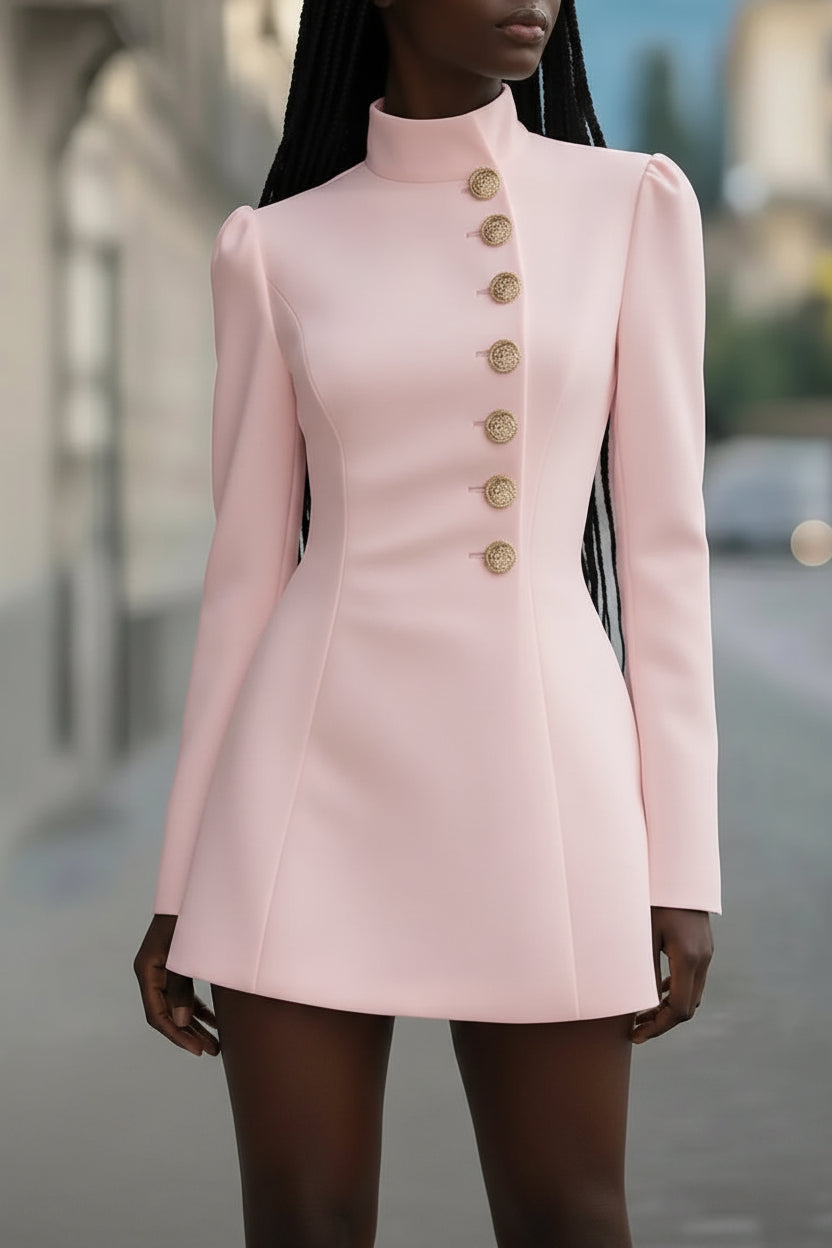 Formal Stand Collar Work Long Sleeve Single-Breasted Suit Dress