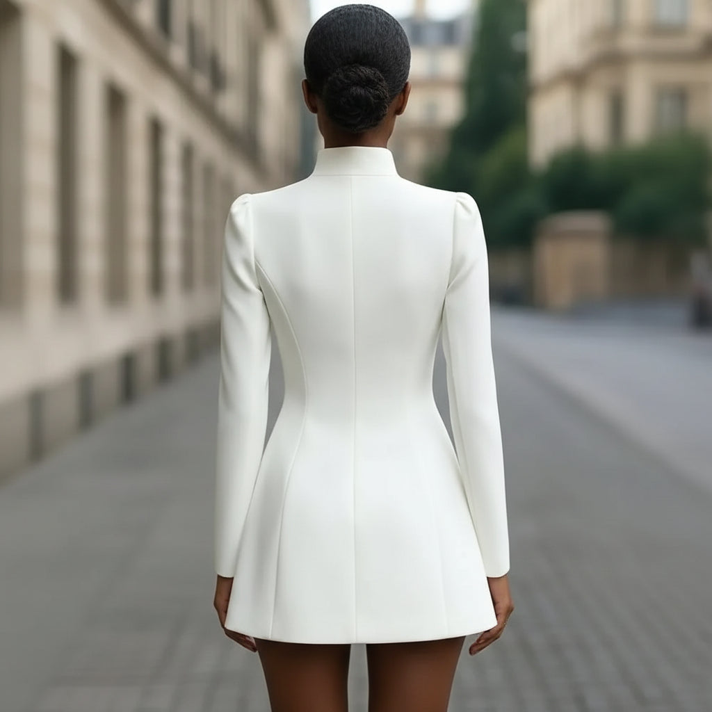 Formal Stand Collar Single-Breasted Suit Dress
