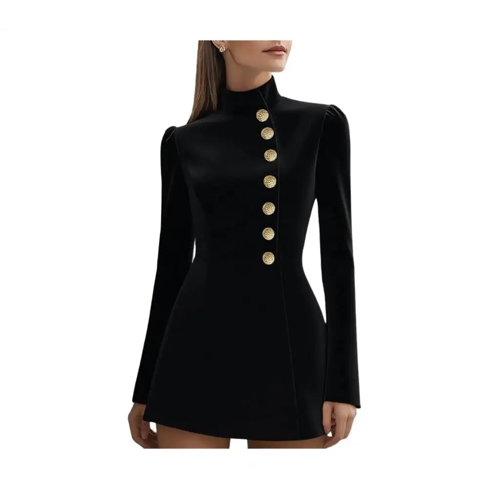 Formal Stand Collar Single-Breasted Suit Dress