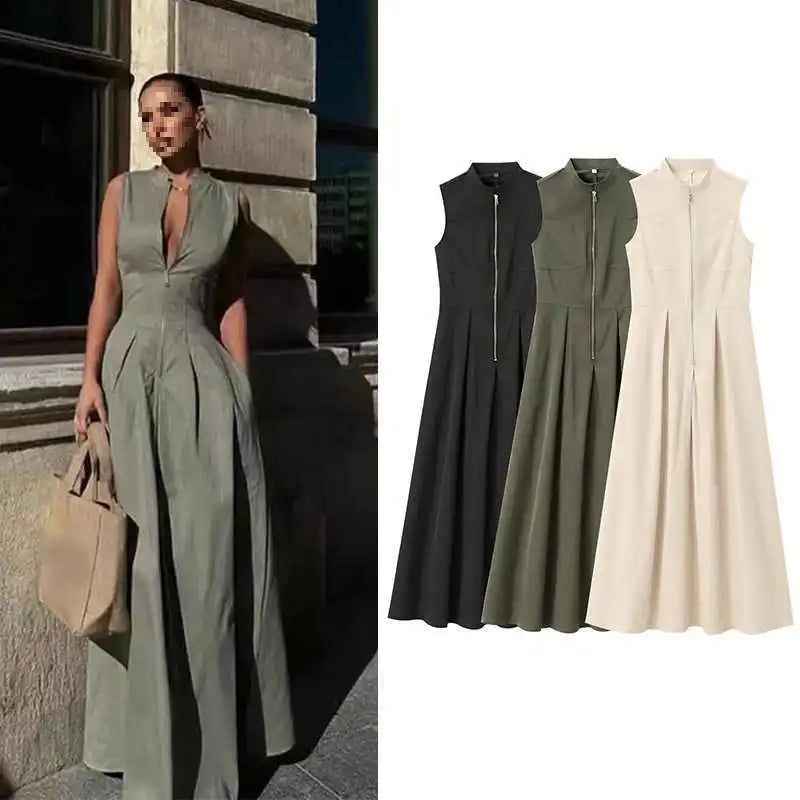 Zipper Sleeveless Long Bodycon Dress 3