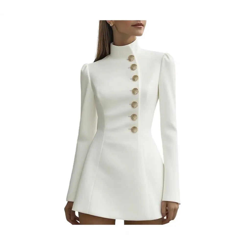 Formal Stand Collar Single-Breasted Suit Dress