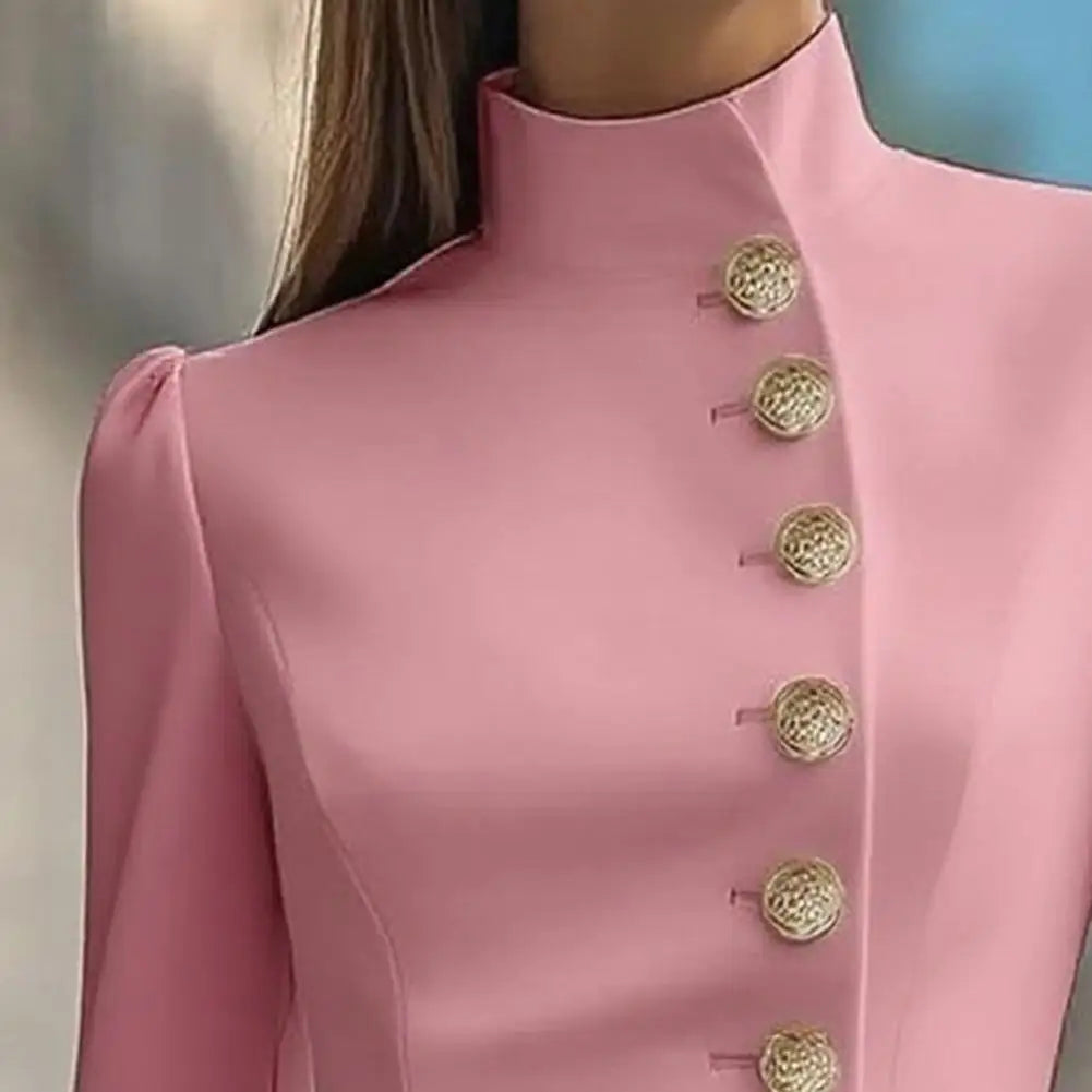 Formal Stand Collar Single-Breasted Suit Dress