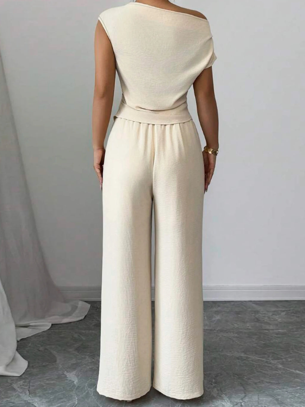 Gracious Asymmetric Top And Wide Leg Pants 2-Piece Set