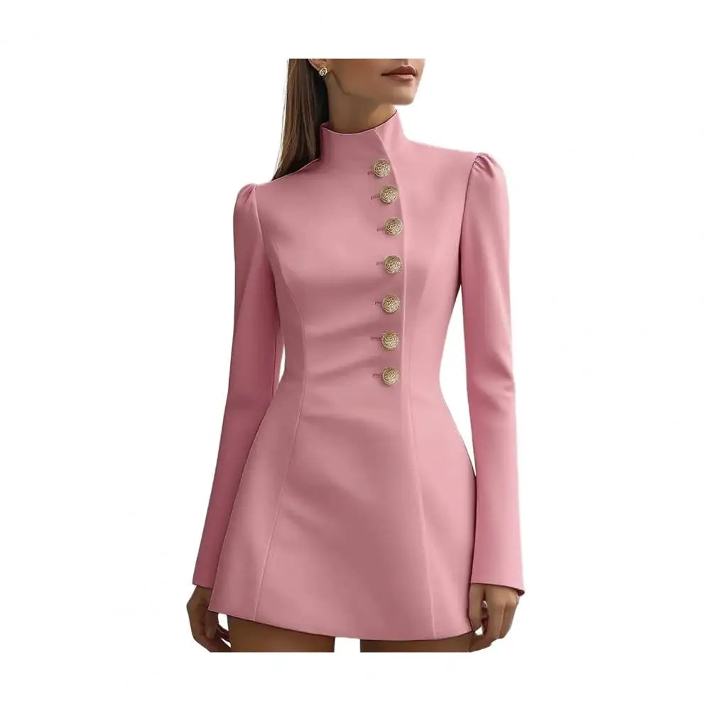Formal Stand Collar Single-Breasted Suit Dress