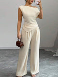 Gracious Asymmetric Top And Wide Leg Pants 2-Piece Set
