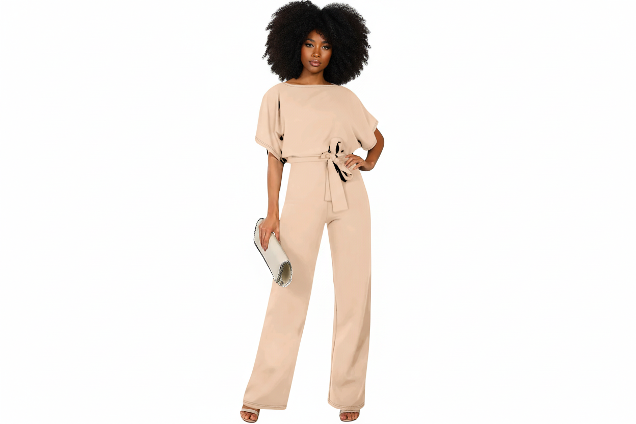 Belted Jumpsuit Casual Wide-Leg Pants