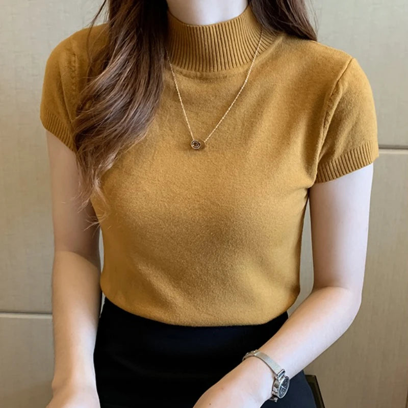 Half-High Neck T-Shirt Fashion Jumper Casual Tops
