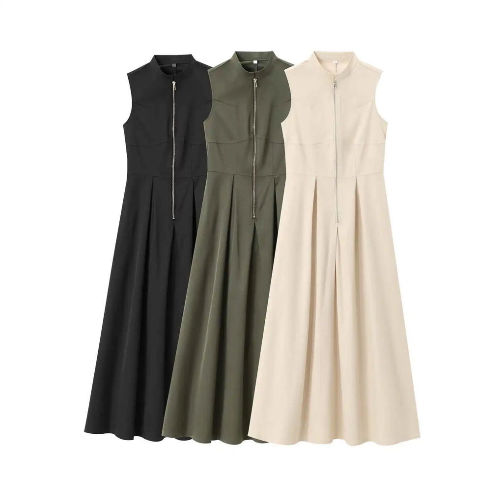 Zipper Sleeveless Long Bodycon Dress 3