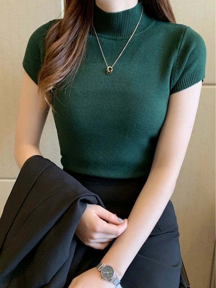 Half-High Neck T-Shirt Fashion Jumper Casual Tops