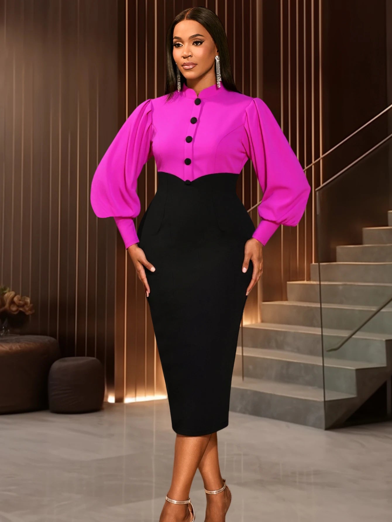 Sophisticated Long Lantern Sleeves Business Dress