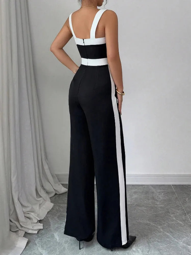 Casual Black White Contrast Trim Fashion Jumpsuit