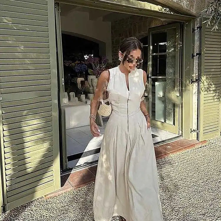 Zipper Sleeveless Long Bodycon Dress 3