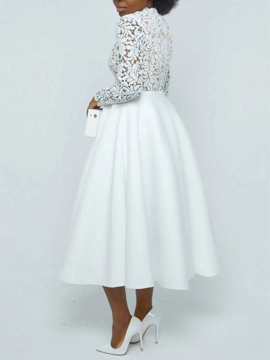Lace Contrast Floral Fashion Dress