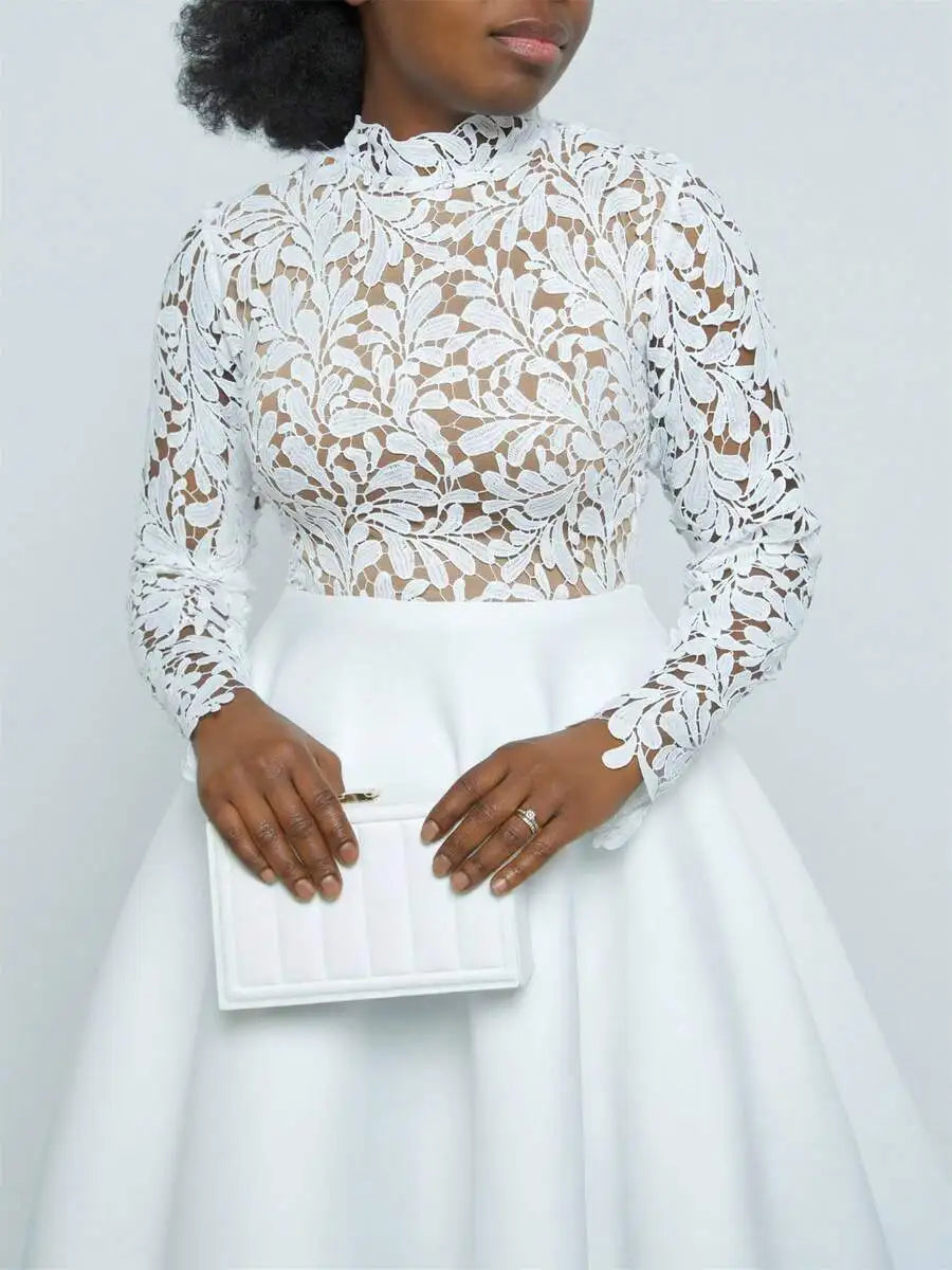 Lace Contrast Floral Fashion Dress