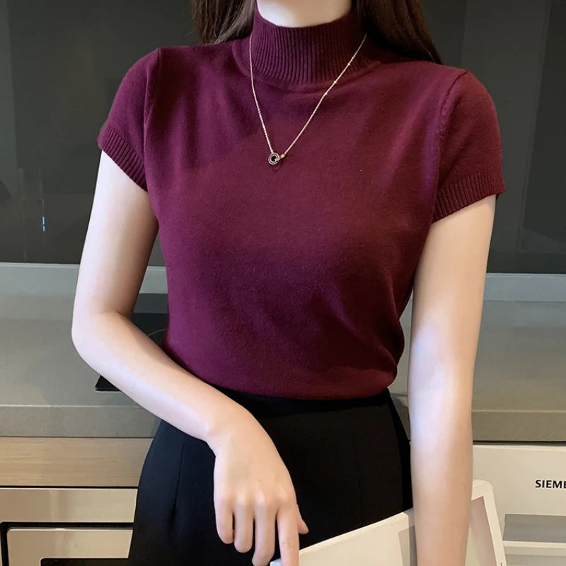 Half-High Neck T-Shirt Fashion Jumper Casual Tops