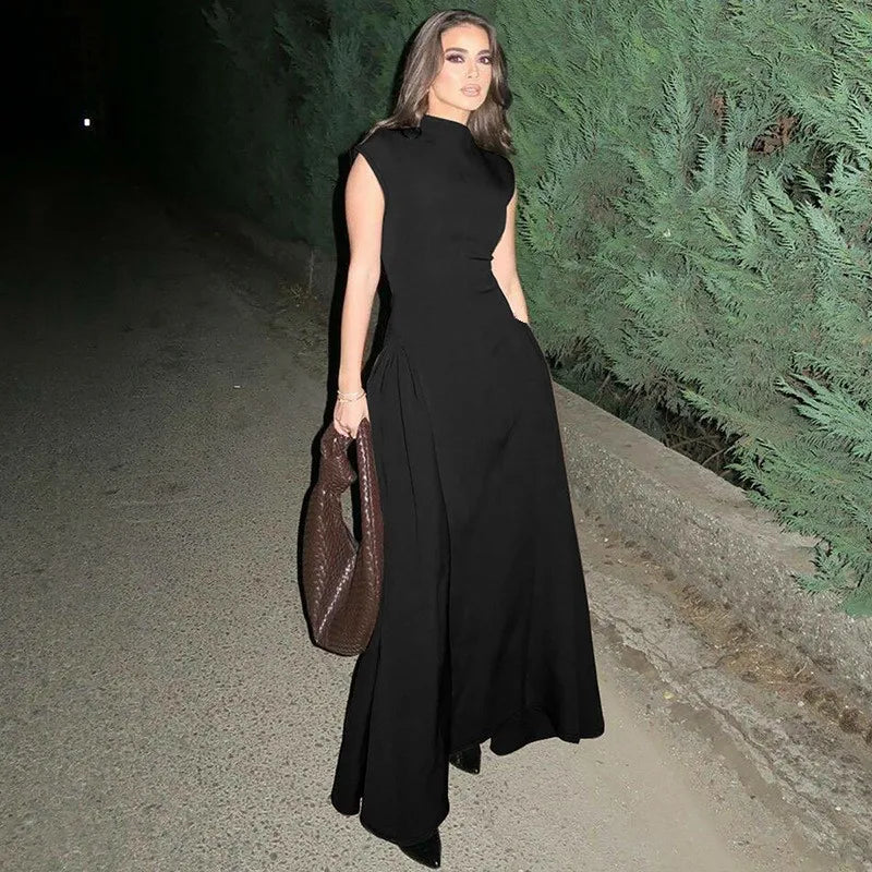 Classy Evening A-line Solid Color Sleeveless Dress